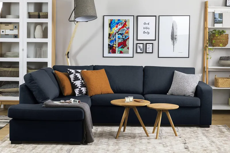 Crazy 3-sits Vänstervänd L-formad Schäslongsoffa i Tyg - Blå - Möbler - Soffa - Divansoffa & schäslongsoffa - 3 sits soffa med divan
