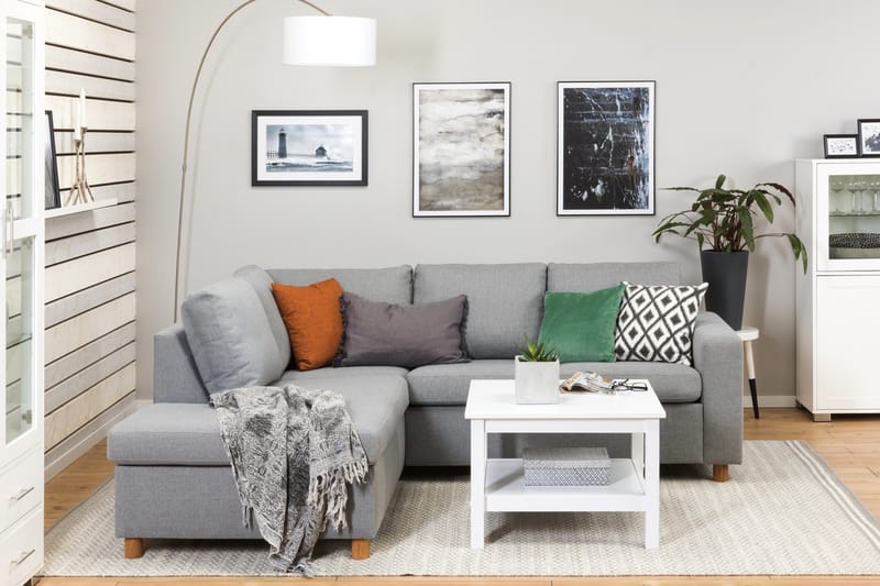 Crazy 3-sits Vänstervänd L-formad Schäslongsoffa i Tyg - Grå - Möbler - Soffa - Divansoffa & schäslongsoffa - 2 sits soffa med divan
