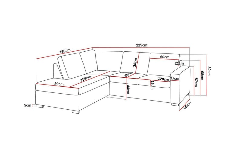 Crazy 3-sits Vänstervänd L-formad Schäslongsoffa i Tyg - Grå - Möbler - Soffa - Divansoffa & schäslongsoffa - 2 sits soffa med divan