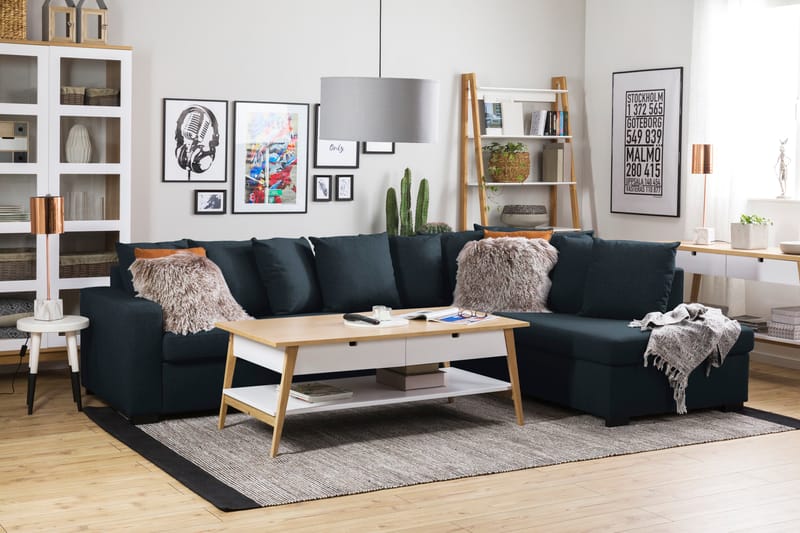 Crazy 4-sits Högervänd L-formad Schäslongsoffa i Tyg inkl Kuvertkuddar - Blå - Möbler - Soffa - Divansoffa & schäslongsoffa - 4 sits soffa med divan