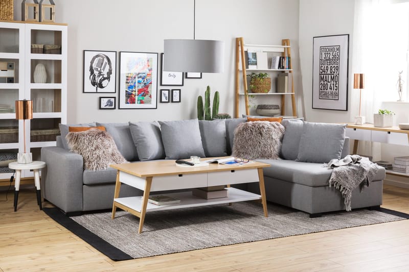 Crazy 4-sits Högervänd L-formad Schäslongsoffa i Tyg inkl Kuvertkuddar - Grå - Möbler - Soffa - Divansoffa & schäslongsoffa - 4 sits soffa med divan