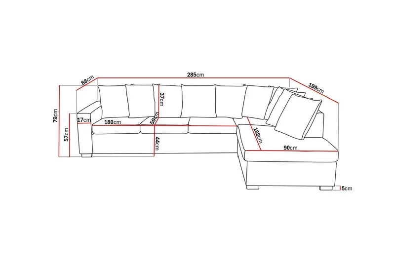 Crazy 4-sits Högervänd L-formad Schäslongsoffa i Tyg inkl Kuvertkuddar - Grå - Möbler - Soffa - Divansoffa & schäslongsoffa - 4 sits soffa med divan