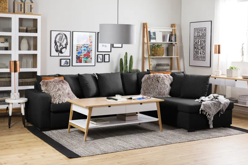 Crazy 4-sits Högervänd L-formad Schäslongsoffa i Tyg inkl Kuvertkuddar - Mörkgrå - Möbler - Soffa - Divansoffa & schäslongsoffa - 4 sits soffa med divan