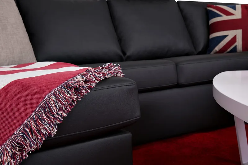 Crazy 4-sits Högervänd U-formad Large Soffa med Divan och Schäslong i Konstläder - Svart - Möbler - Soffa - Divansoffa & schäslongsoffa - 4 sits soffa med divan