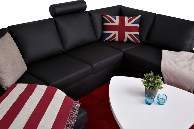 Crazy 4-sits Högervänd U-formad Large Soffa med Divan och Schäslong i Konstläder - Svart - Möbler - Soffa - Divansoffa & schäslongsoffa - 4 sits soffa med divan