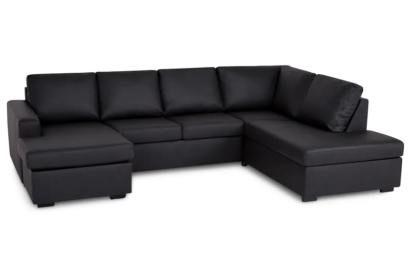 Crazy 4-sits Högervänd U-formad Large Soffa med Divan och Schäslong i Konstläder - Svart - Möbler - Soffa - Divansoffa & schäslongsoffa - 4 sits soffa med divan