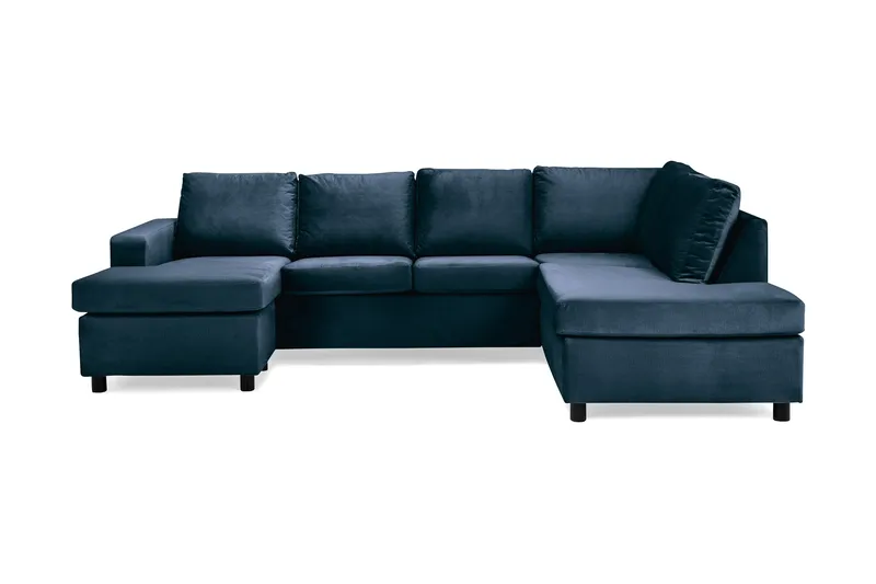 Crazy 4-sits Högervänd U-formad Large Soffa med Divan och Schäslong i Sammet, Blå