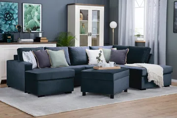 Crazy 4-sits Högervänd U-formad Large Soffa med Divan och Schäslong i Sammet - Blå - Möbler - Soffa - Divansoffa & schäslongsoffa - 4 sits soffa med divan