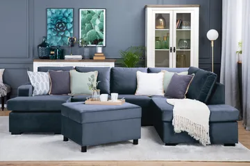 Crazy 4-sits Högervänd U-formad Large Soffa med Divan och Schäslong i Sammet - Blå - Möbler - Soffa - Divansoffa & schäslongsoffa - 4 sits soffa med divan