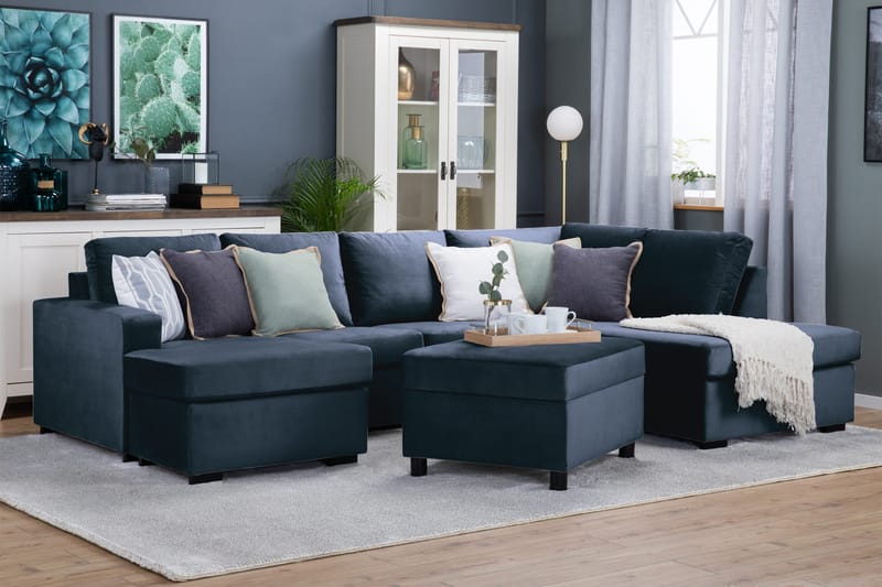 Crazy 4-sits Högervänd U-formad Large Soffa med Divan och Schäslong i Sammet - Blå - Möbler - Soffa - Divansoffa & schäslongsoffa - 4 sits soffa med divan