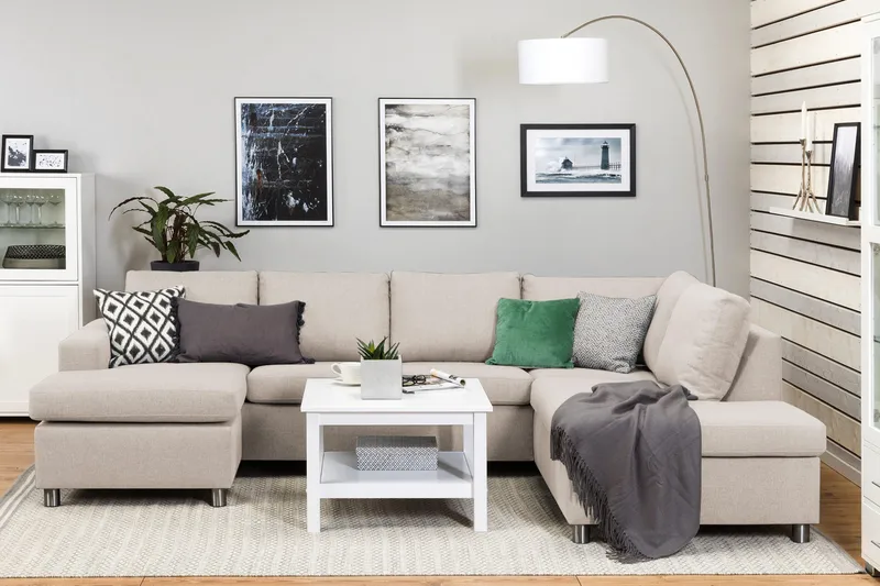 Crazy 4-sits Högervänd U-formad Large Soffa med Divan och Schäslong i Tyg - Beige - Möbler - Soffa - Divansoffa & schäslongsoffa - 4 sits soffa med divan