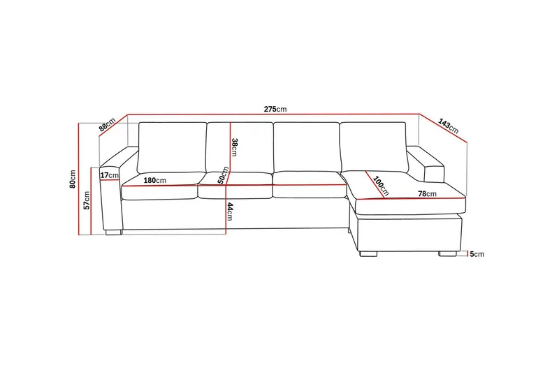 Crazy 4-sits Vändbar L-formad Divansoffa i Konstläder - Svart - Möbler - Soffa - Divansoffa & schäslongsoffa - 4 sits soffa med divan
