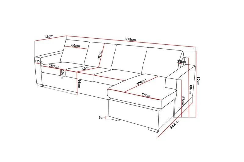 Crazy 4-sits Vändbar L-formad Divansoffa i Konstläder - Svart - Möbler - Soffa - Divansoffa & schäslongsoffa - 4 sits soffa med divan
