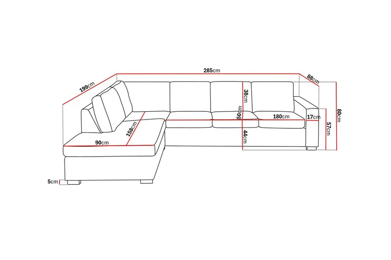 Crazy 4-sits Vänstervänd L-formad Schäslongsoffa i Konstläder - Svart - Möbler - Soffa - Divansoffa & schäslongsoffa - 3 sits soffa med divan