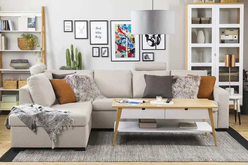 Crazy 4-sits Vänstervänd L-formad Schäslongsoffa i Tyg - Beige - Möbler - Soffa - Divansoffa & schäslongsoffa - 3 sits soffa med divan