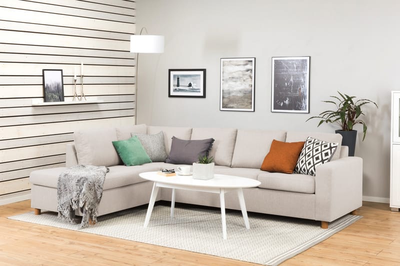Crazy 4-sits Vänstervänd L-formad Schäslongsoffa i Tyg - Beige - Möbler - Soffa - Divansoffa & schäslongsoffa - 3 sits soffa med divan