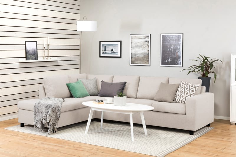 Crazy 4-sits Vänstervänd L-formad Schäslongsoffa i Tyg - Beige - Möbler - Soffa - Divansoffa & schäslongsoffa - 3 sits soffa med divan