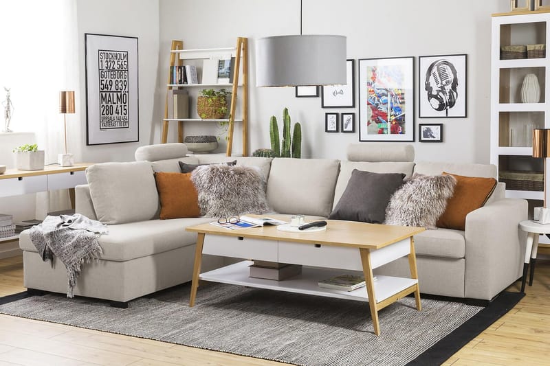 Crazy 4-sits Vänstervänd L-formad Schäslongsoffa i Tyg - Beige - Möbler - Soffa - Divansoffa & schäslongsoffa - 3 sits soffa med divan