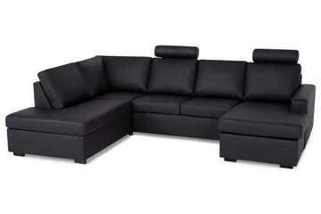 Crazy 4-sits Vänstervänd U-formad Large Soffa med Divan och Schäslong i Konstläder - Svart - Möbler - Soffa - Divansoffa & schäslongsoffa - 4 sits soffa med divan