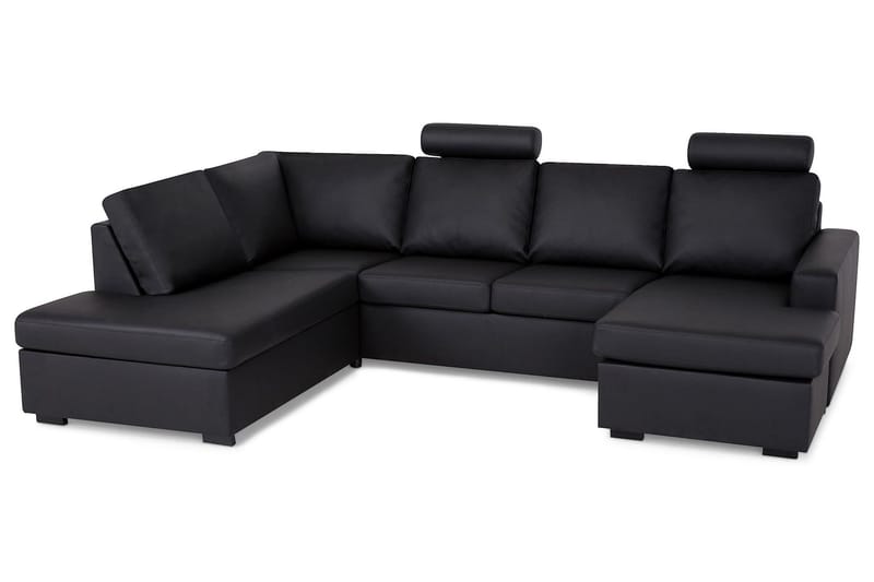 Crazy 4-sits Vänstervänd U-formad Large Soffa med Divan och Schäslong i Konstläder - Svart - Möbler - Soffa - Divansoffa & schäslongsoffa - 4 sits soffa med divan