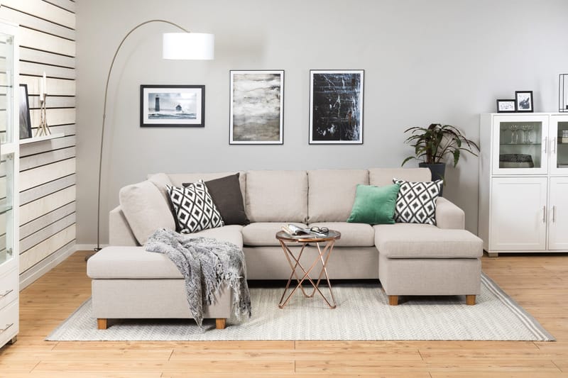 Crazy 4-sits Vänstervänd U-formad Large Soffa med Divan och Schäslong i Tyg - Beige - Möbler - Soffa - Divansoffa & schäslongsoffa - 4 sits soffa med divan
