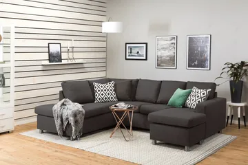 Crazy 4-sits Vänstervänd U-formad Small Soffa med Divan och Schäslong i Tyg - Mörkgrå - Möbler - Soffa - Divansoffa & schäslongsoffa - 4 sits soffa med divan
