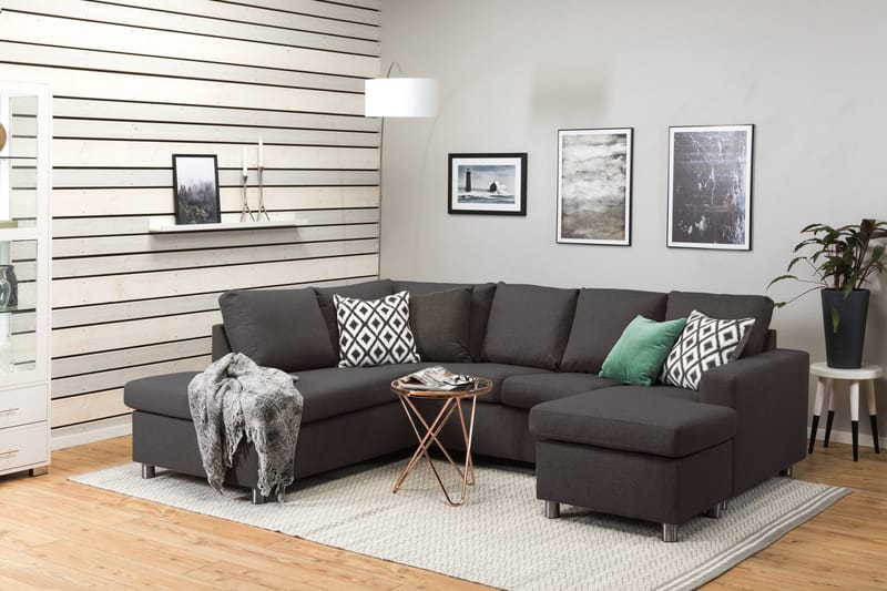 Crazy 4-sits Vänstervänd U-formad Small Soffa med Divan och Schäslong i Tyg - Mörkgrå - Möbler - Soffa - Divansoffa & schäslongsoffa - 4 sits soffa med divan