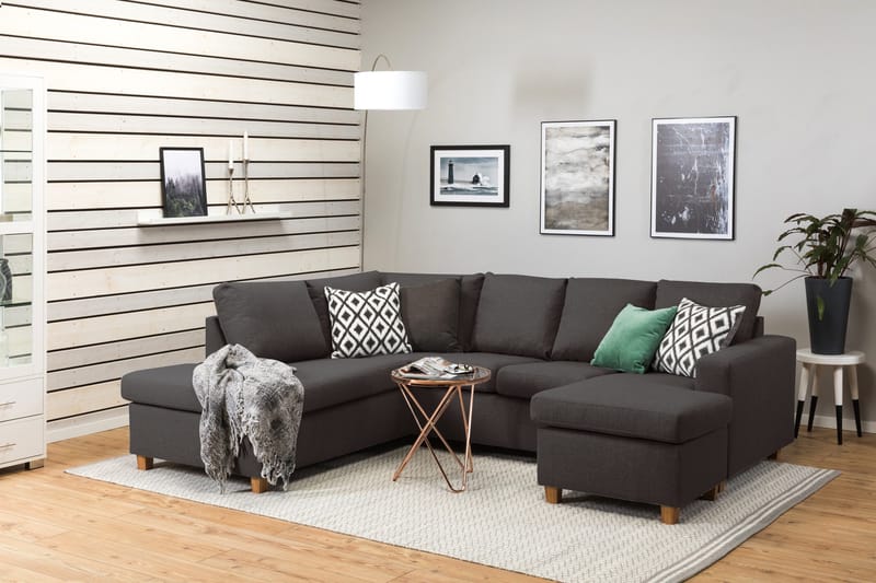 Crazy 4-sits Vänstervänd U-formad Small Soffa med Divan och Schäslong i Tyg - Mörkgrå - Möbler - Soffa - Divansoffa & schäslongsoffa - 4 sits soffa med divan