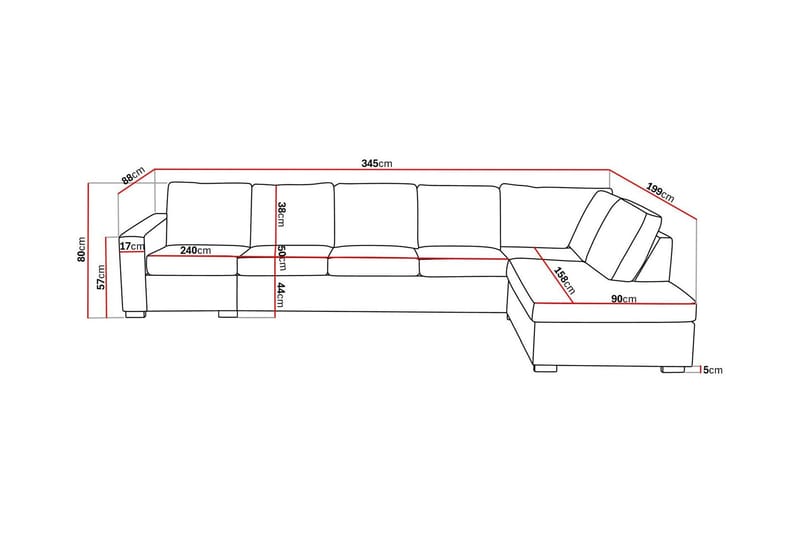Crazy 5-sits Högervänd L-formad Schäslongsoffa i Konstläder - Svart - Möbler - Soffa - Divansoffa & schäslongsoffa - 4 sits soffa med divan