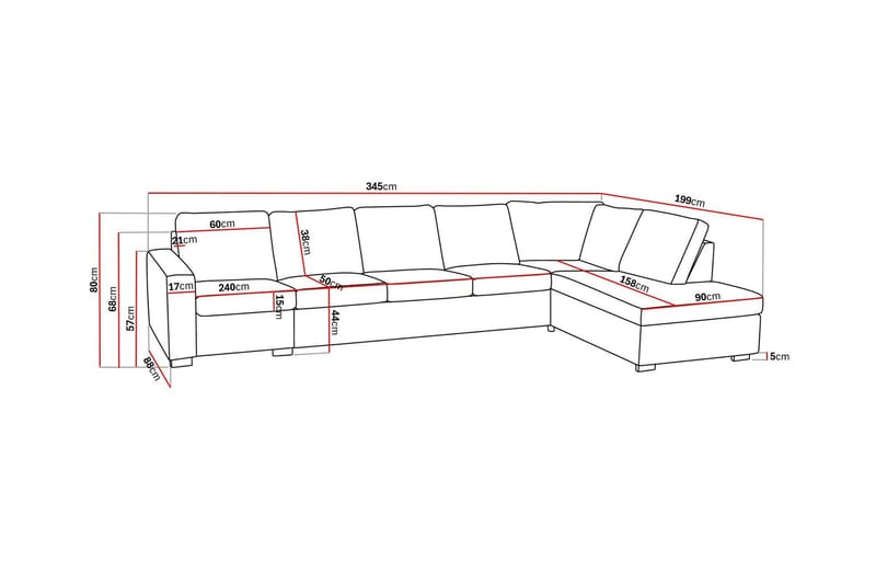 Crazy 5-sits Högervänd L-formad Schäslongsoffa i Konstläder - Svart - Möbler - Soffa - Divansoffa & schäslongsoffa - 4 sits soffa med divan