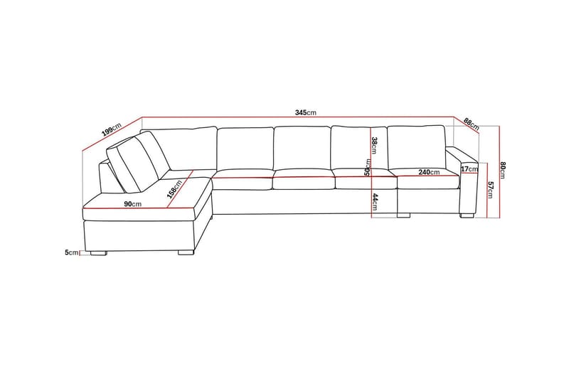 Crazy 5-sits Vänstervänd L-formad Schäslongsoffa i Konstläder - Svart - Möbler - Soffa - Divansoffa & schäslongsoffa - 4 sits soffa med divan