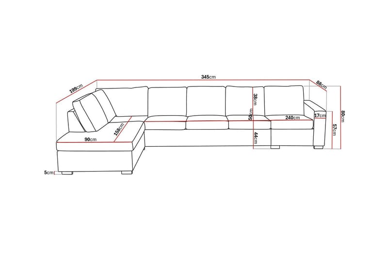 Crazy 5-sits Vänstervänd L-formad Schäslongsoffa i Konstläder - Svart - Möbler - Soffa - Divansoffa & schäslongsoffa - 4 sits soffa med divan