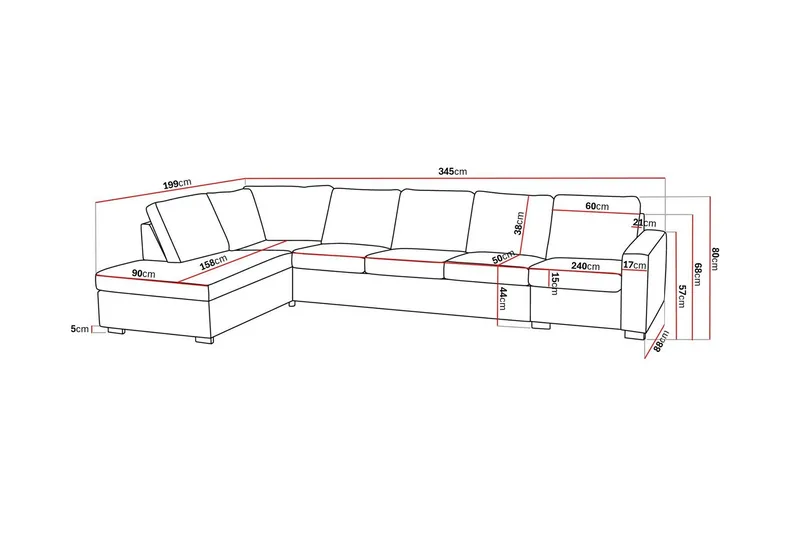Crazy 5-sits Vänstervänd L-formad Schäslongsoffa i Konstläder - Svart - Möbler - Soffa - Divansoffa & schäslongsoffa - 4 sits soffa med divan