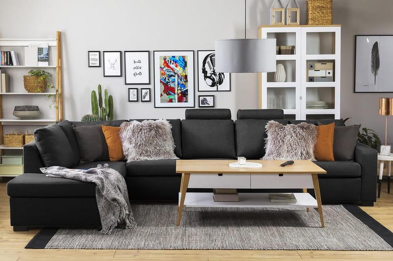 Crazy 5-sits Vänstervänd L-formad Schäslongsoffa i Tyg - Antracit - Möbler - Soffa - Divansoffa & schäslongsoffa - 4 sits soffa med divan
