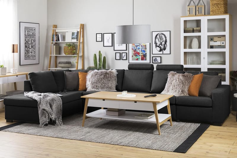 Crazy 5-sits Vänstervänd L-formad Schäslongsoffa i Tyg - Antracit - Möbler - Soffa - Divansoffa & schäslongsoffa - 4 sits soffa med divan