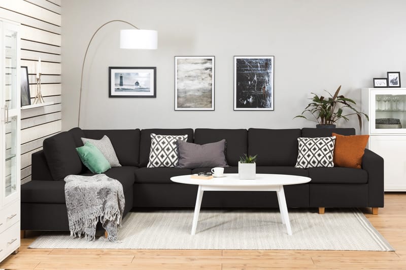 Crazy 5-sits Vänstervänd L-formad Schäslongsoffa i Tyg - Antracit - Möbler - Soffa - Divansoffa & schäslongsoffa - 4 sits soffa med divan