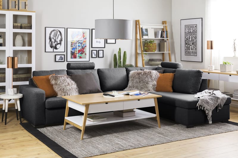 Crazy Limited Edition 4-sits Högervänd L-formad Schäslongsoffa i Tyg - Mörkgrå - Möbler - Soffa - Divansoffa & schäslongsoffa - 4 sits soffa med divan