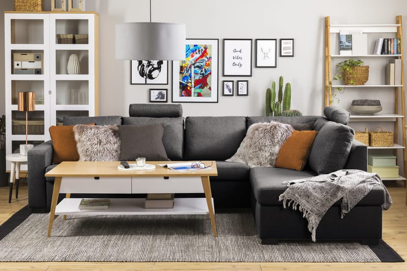 Crazy Limited Edition 4-sits Högervänd L-formad Schäslongsoffa i Tyg - Mörkgrå - Möbler - Soffa - Divansoffa & schäslongsoffa - 4 sits soffa med divan