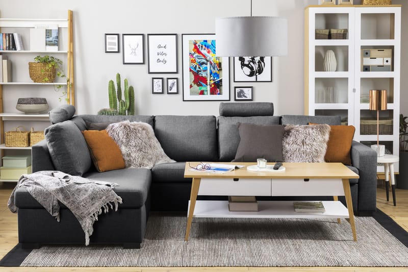 Crazy Limited Edition 4-sits Vänstervänd L-formad Schäslongsoffa i Tyg - Mörkgrå - Möbler - Soffa - Divansoffa & schäslongsoffa - 4 sits soffa med divan