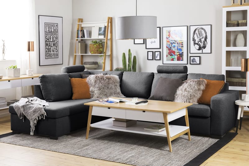 Crazy Limited Edition 4-sits Vänstervänd L-formad Schäslongsoffa i Tyg - Mörkgrå - Möbler - Soffa - Divansoffa & schäslongsoffa - 4 sits soffa med divan