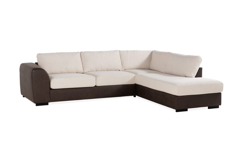 Cuba 4-sits Högervänd L-formad Schäslongsoffa i Konstläder/Tyg - Brun / Beige - Möbler - Soffa - Divansoffa & schäslongsoffa - 4 sits soffa med divan