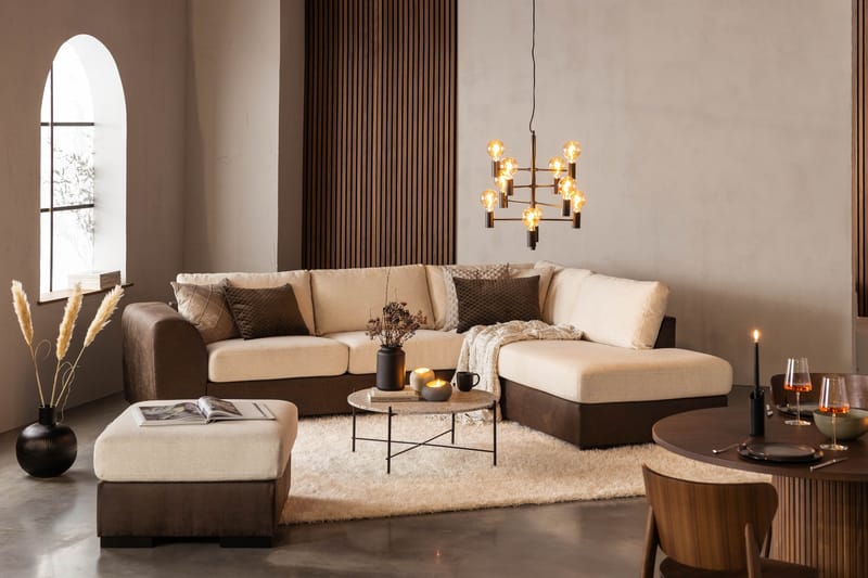 Cuba 4-sits H�ögervänd L-formad Schäslongsoffa i Konstläder/Tyg - Brun / Beige - Möbler - Soffa - Divansoffa & schäslongsoffa - 4 sits soffa med divan