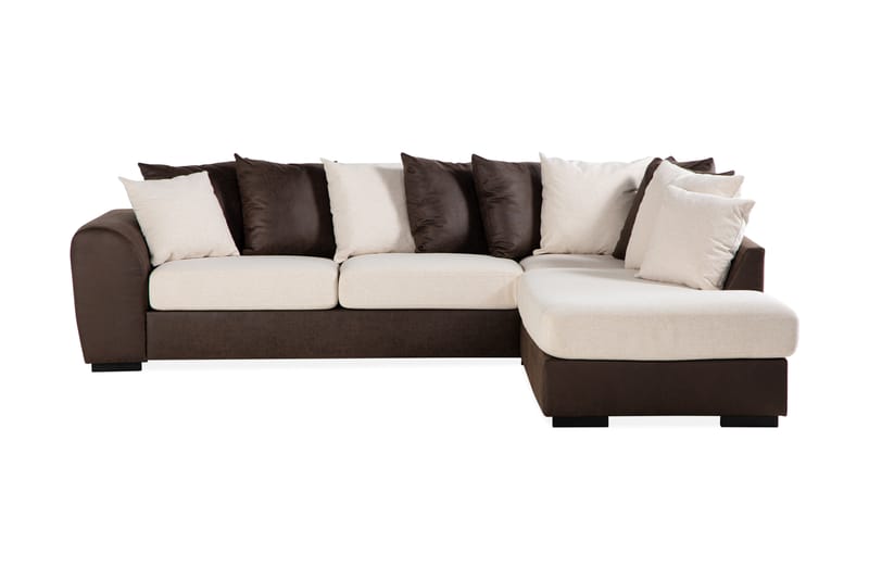 Cuba 4-sits Högervänd L-formad Schäslongsoffa i Konstläder/Tyg inkl Kuvertkuddar - Brun / Beige - Möbler - Soffa - Divansoffa & schäslongsoffa - 4 sits soffa med divan