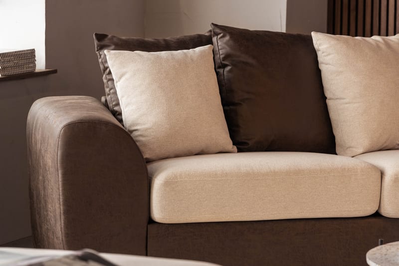 Cuba 4-sits Högervänd L-formad Schäslongsoffa i Konstläder/Tyg inkl Kuvertkuddar - Brun / Beige - Möbler - Soffa - Divansoffa & schäslongsoffa - 4 sits soffa med divan