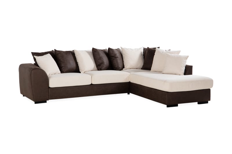 Cuba 4-sits Högervänd L-formad Schäslongsoffa i Konstläder/Tyg inkl Kuvertkuddar - Brun / Beige - Möbler - Soffa - Divansoffa & schäslongsoffa - 4 sits soffa med divan
