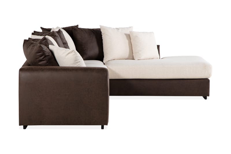 Cuba 4-sits Högervänd L-formad Schäslongsoffa i Konstläder/Tyg inkl Kuvertkuddar - Brun / Beige - Möbler - Soffa - Divansoffa & schäslongsoffa - 4 sits soffa med divan