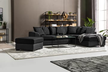Cuba 4-sits Högervänd L-formad Schäslongsoffa i Konstläder/Tyg inkl Kuvertkuddar - Grå / Svart - Möbler - Soffa - Divansoffa & schäslongsoffa - 4 sits soffa med divan