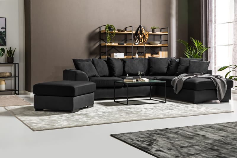 Cuba 4-sits Högervänd L-formad Schäslongsoffa i Konstläder/Tyg inkl Kuvertkuddar - Grå / Svart - Möbler - Soffa - Divansoffa & schäslongsoffa - 4 sits soffa med divan