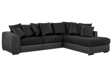 Cuba 4-sits Högervänd L-formad Schäslongsoffa i Konstläder/Tyg inkl Kuvertkuddar - Grå / Svart - Möbler - Soffa - Divansoffa & schäslongsoffa - 4 sits soffa med divan