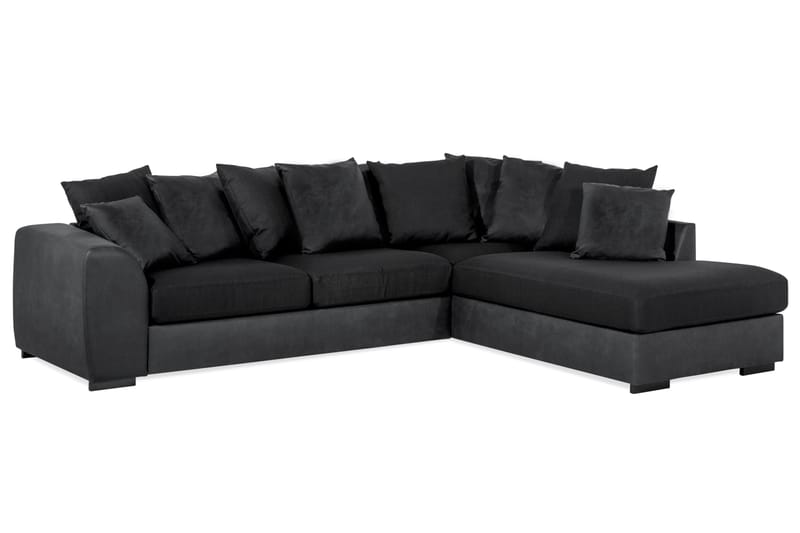 Cuba 4-sits Högervänd L-formad Schäslongsoffa i Konstläder/Tyg inkl Kuvertkuddar - Grå / Svart - Möbler - Soffa - Divansoffa & schäslongsoffa - 4 sits soffa med divan